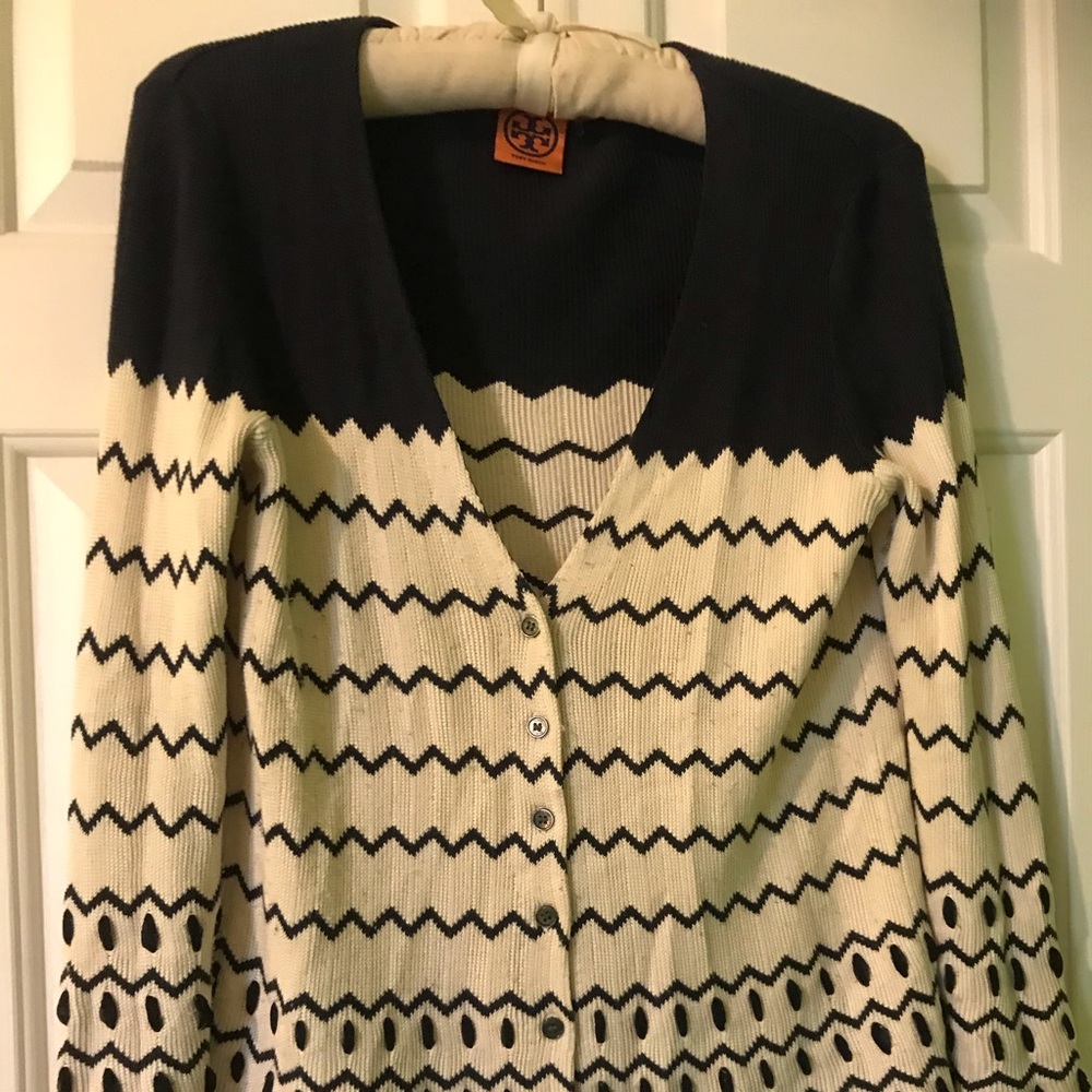 Tory Burch Cream and Blue lightweight sweater